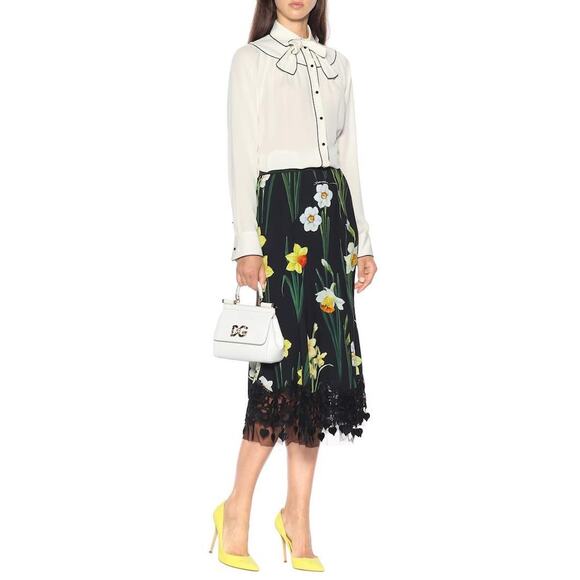 DOLCE & GABBANA Black Daffodil-print Cady Midi Skirt  IT 40 US S - Picture 4 of 9